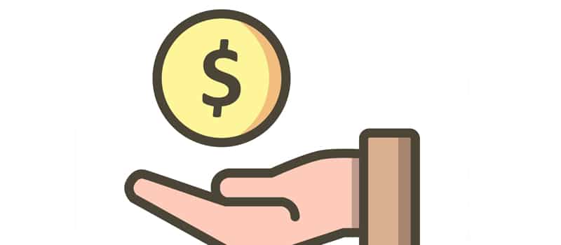 Desenho de uma mão recebendo moeda