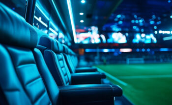 Close-up-stadium-with-blue-light-wall